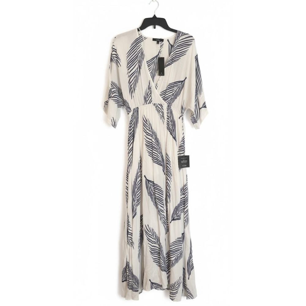 Lulus Small S White Blue Palm Print Long Maxi Dress NWT Tropical Summer